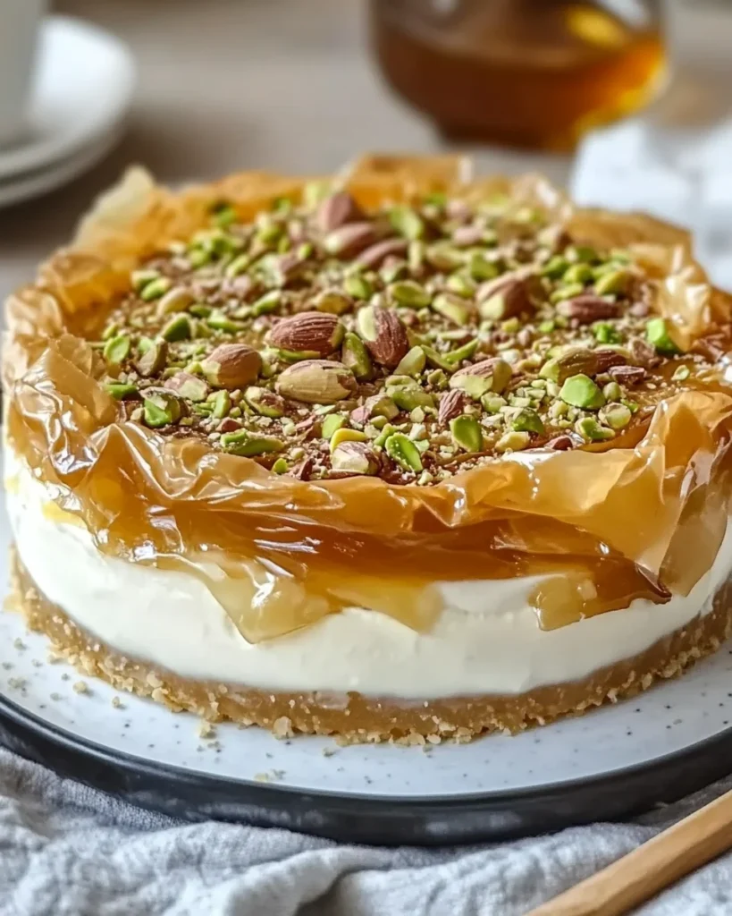 Honey Pistachio Baklava Cheesecake