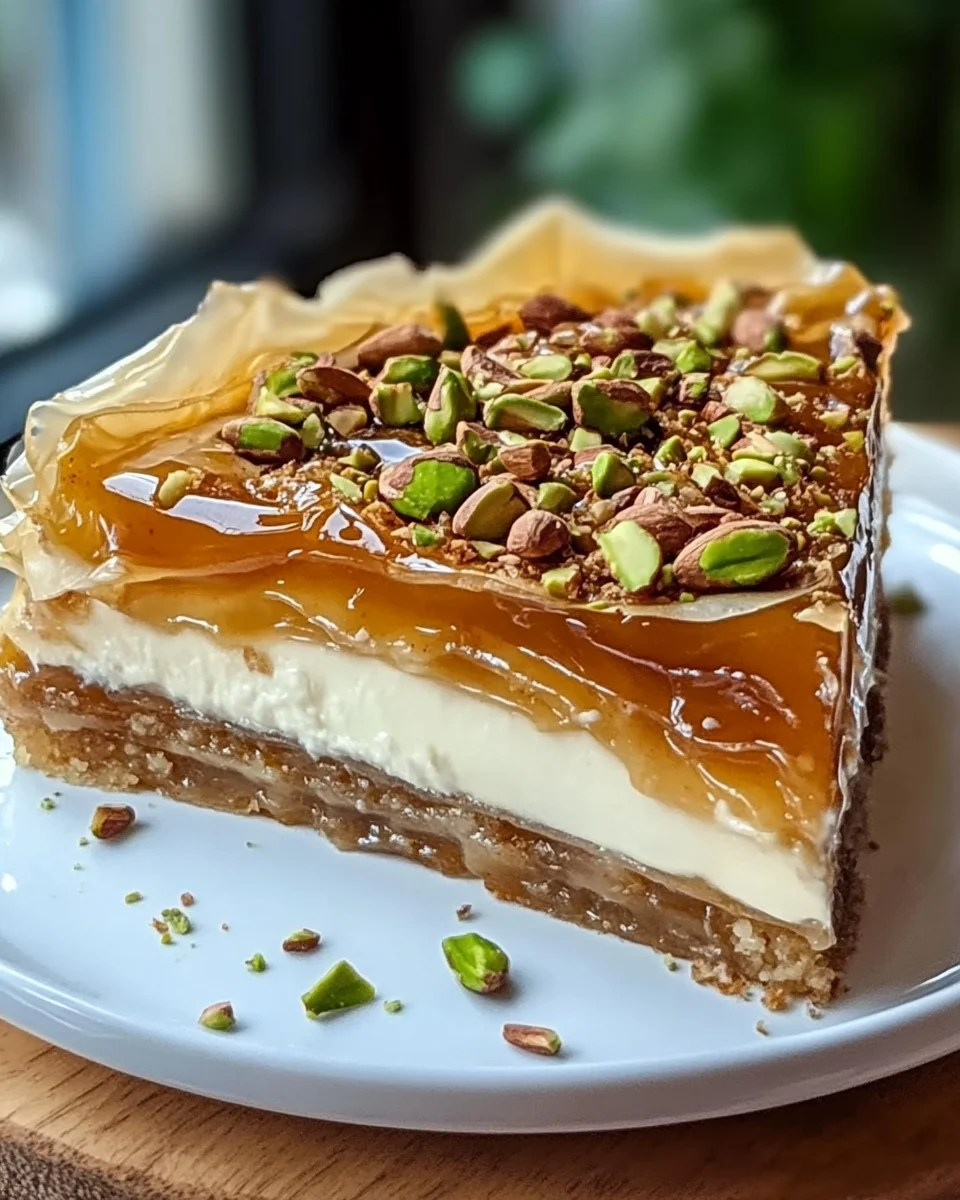 Honey Pistachio Baklava Cheesecake