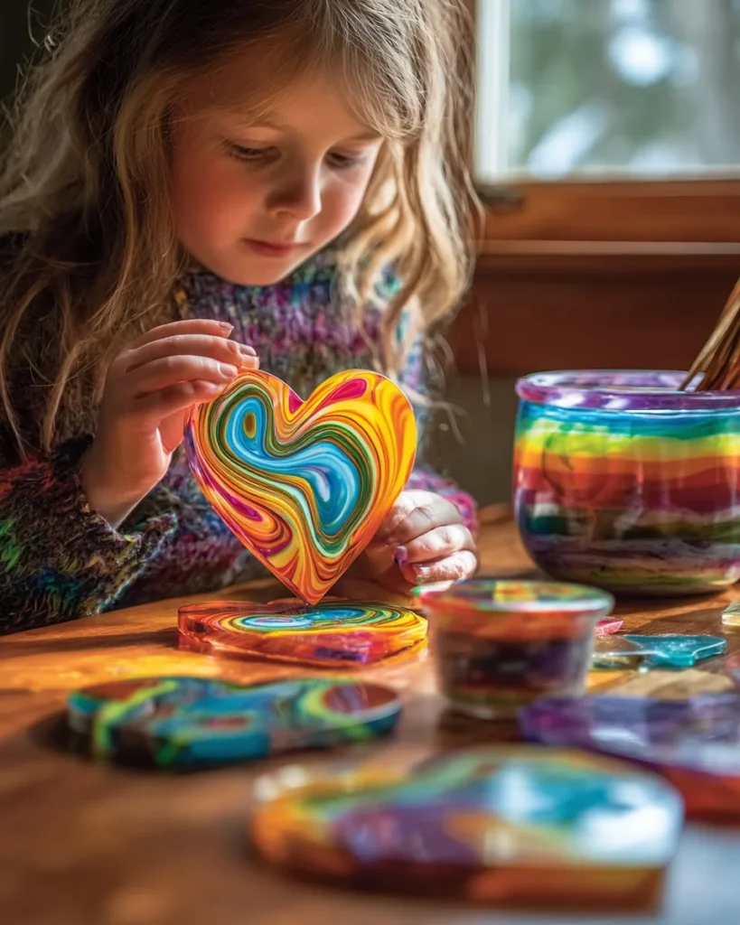 DIY Swirly Glue Heart Suncatchers