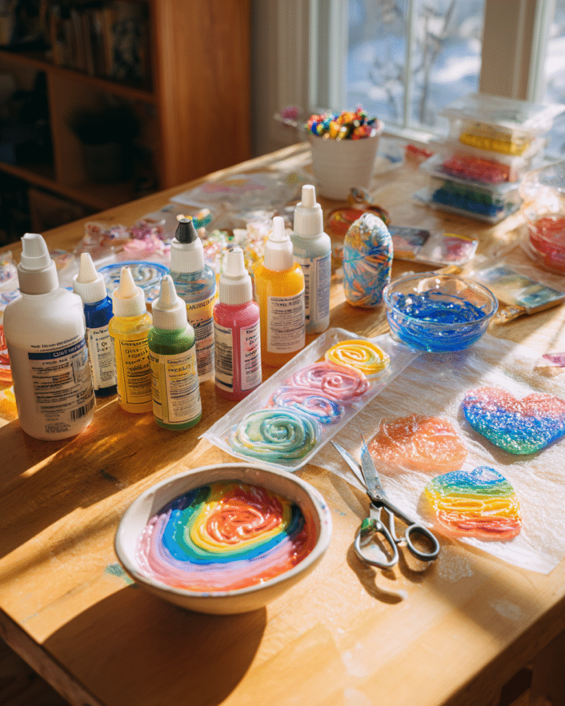 Glue Suncatchers: Create Colorful Crafts for a Brighter Home! 2 codinofouad A bright and cheerful craft setup showing materia 2e933cba e645 4b5b b702 537839d934bd 1