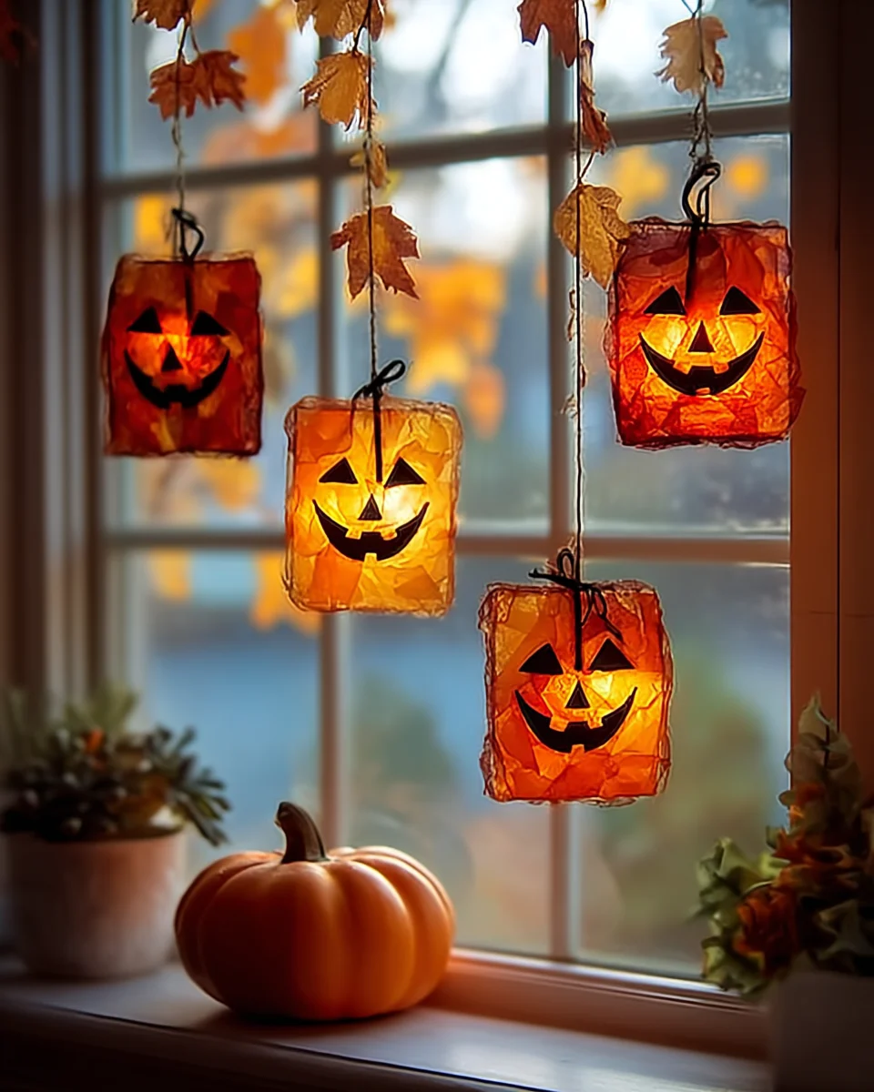 Glowing Pumpkin Suncatchers