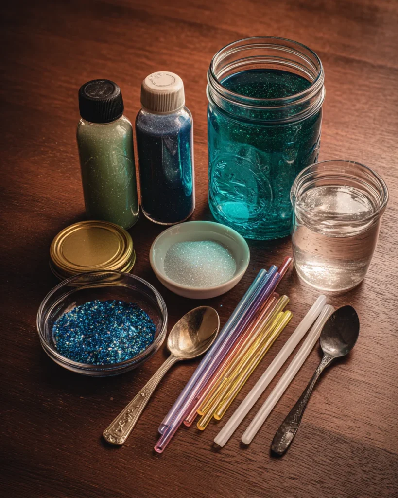 GLOW-IN-THE-DARK Fireworks in a Jar: Create Magic Now! 2 codinofouad top down flat lay of DIY craft supplies for glow 7be42e0c 2194 412d 8d4c c00b354b801a 3