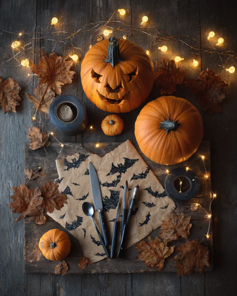 codinofouad top down flat lay of Halloween pumpkin carving se 516a1811 05c2 439b afc5 93bba845a3f0 1