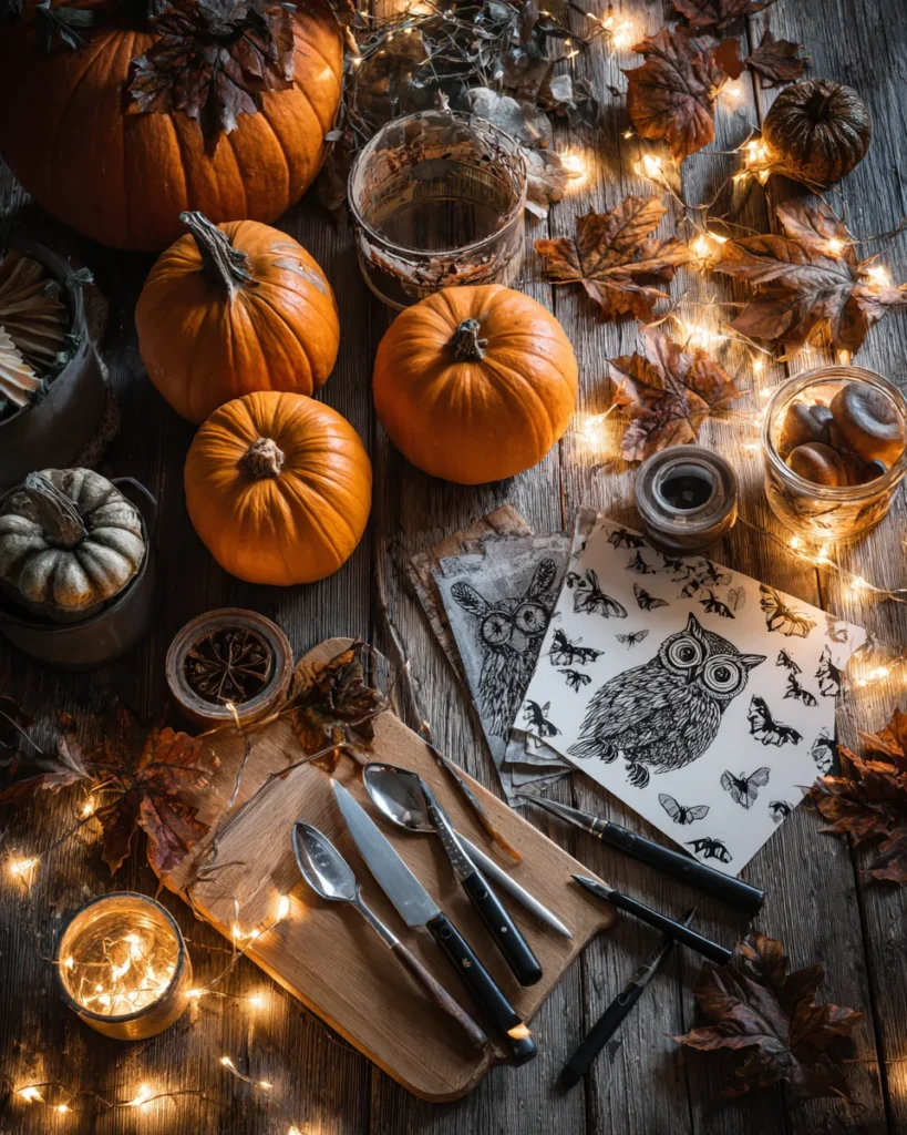 codinofouad top down flat lay of Halloween pumpkin carving se 516a1811 05c2 439b afc5 93bba845a3f0 3