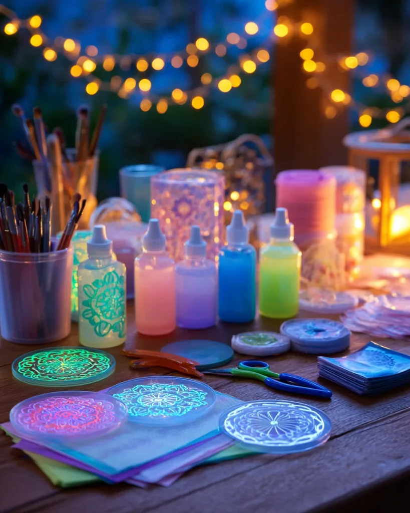 Glow-in-the-Dark Suncatchers: Create Magical Home Decor Today! 2 codinofouad A glowing nighttime craft setup featuring materia 88f913d7 dcec 4993 bbf7 f20ef676d901 1
