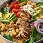 Healthy Chicken Pasta Salad with Avocado Tomato