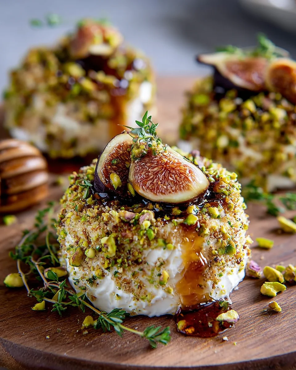 Pistachio-Crusted Brie Rounds with Fig Jam Glaze