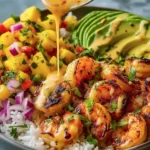 Shrimp and Avocado Bowls with Mango Salsa & Lime-Chili Sauce