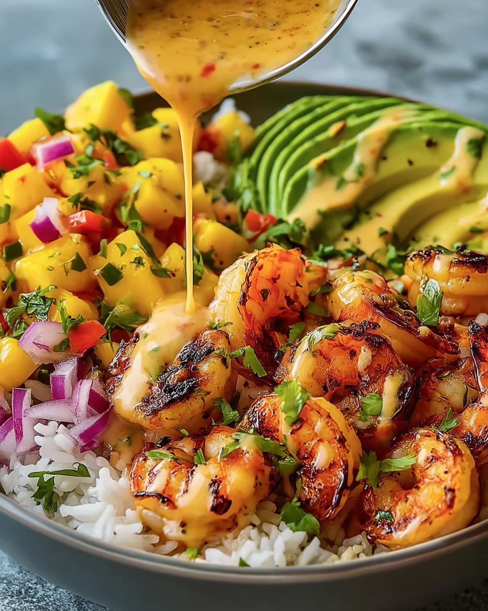 Shrimp and Avocado Bowls with Mango Salsa & Lime-Chili Sauce