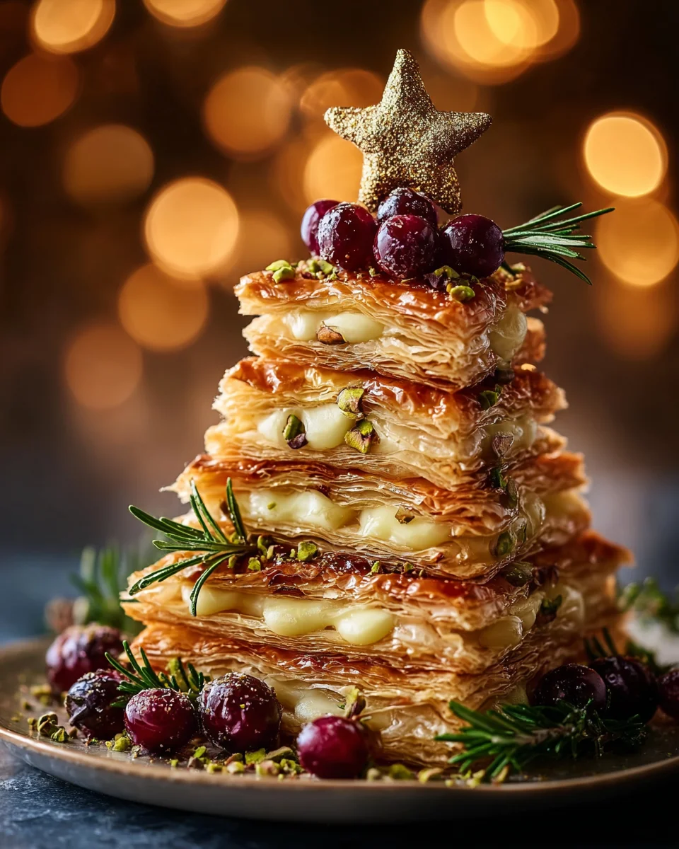 Brie & Cranberry Puff Pastry Tree Tower