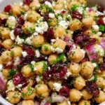 Feta and Cranberry Chickpea Salad with Lemon Vinaigrette
