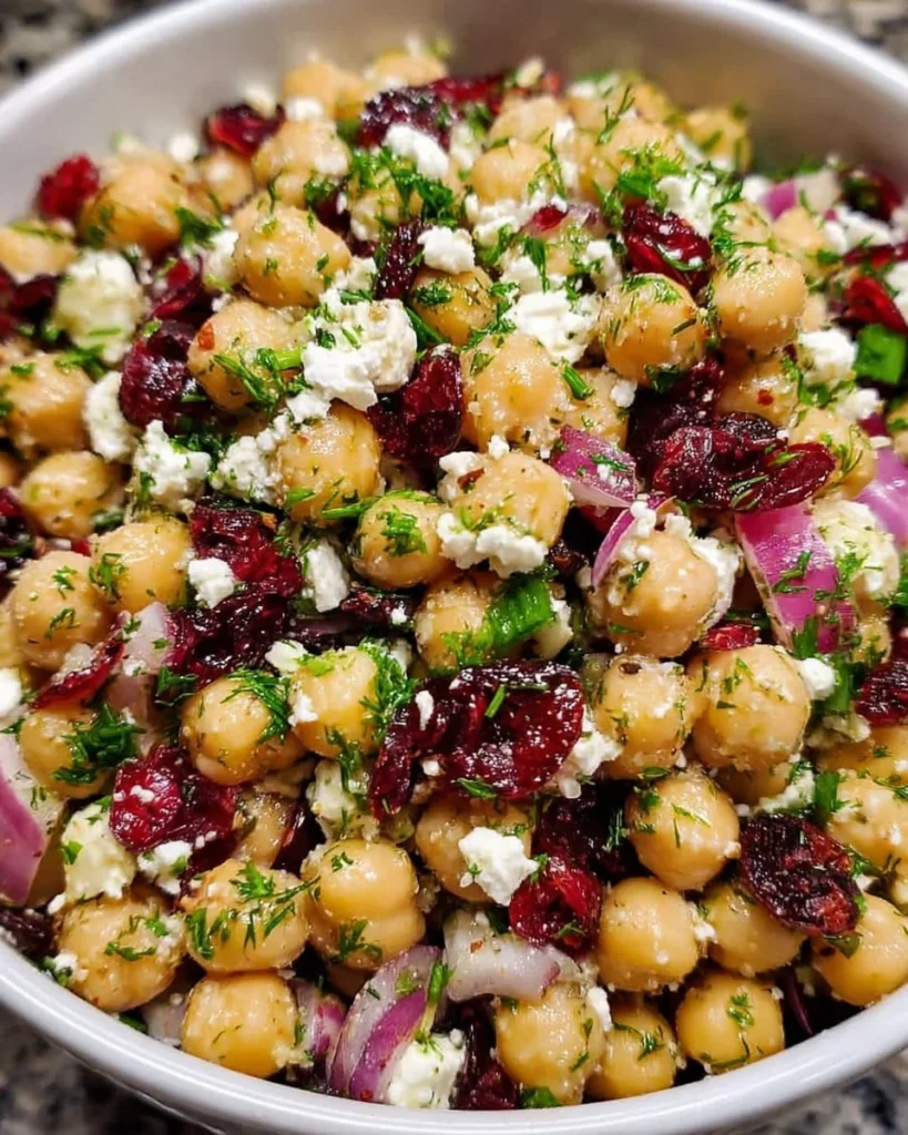 Feta and Cranberry Chickpea Salad with Lemon Vinaigrette