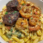 Blackened Steak Shrimp Alfredo
