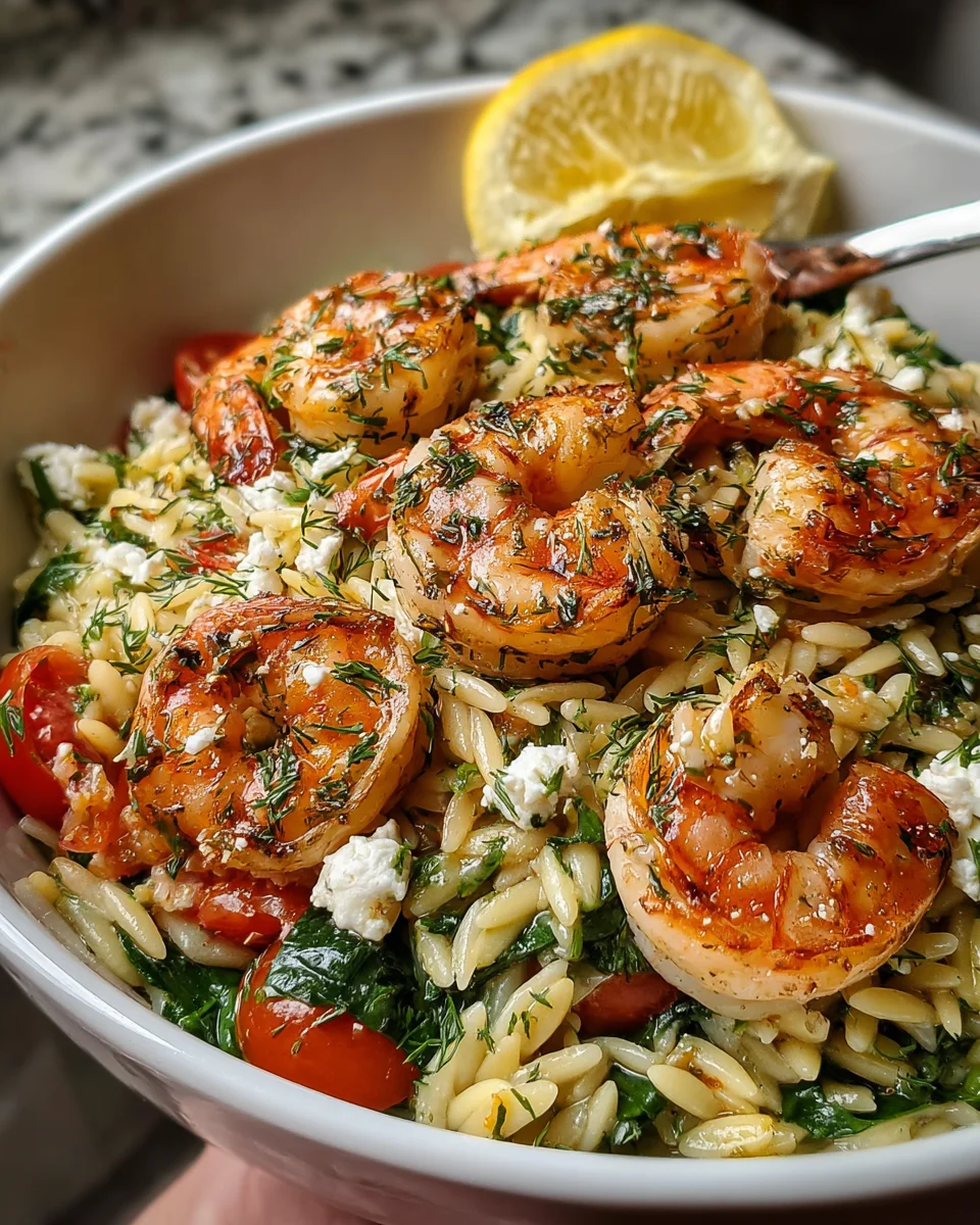 Lemon Feta Orzo Shrimp