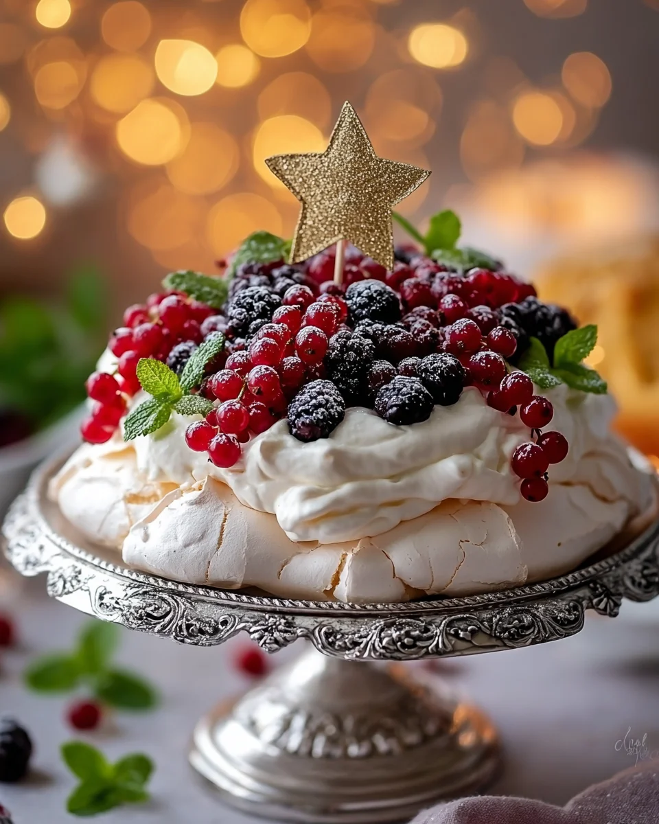 Christmas Pavlova 🎄🍓🍇❄️ – Light, Crisp, and Crowned with Festive Magic
