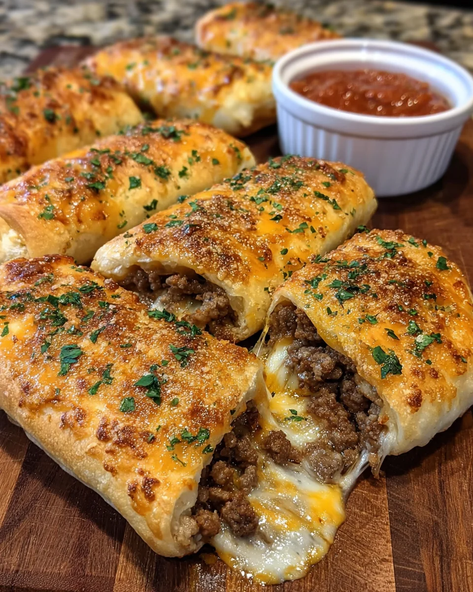 Garlic Butter Cheeseburger Stuffed Breadsticks: Juicy Bliss!