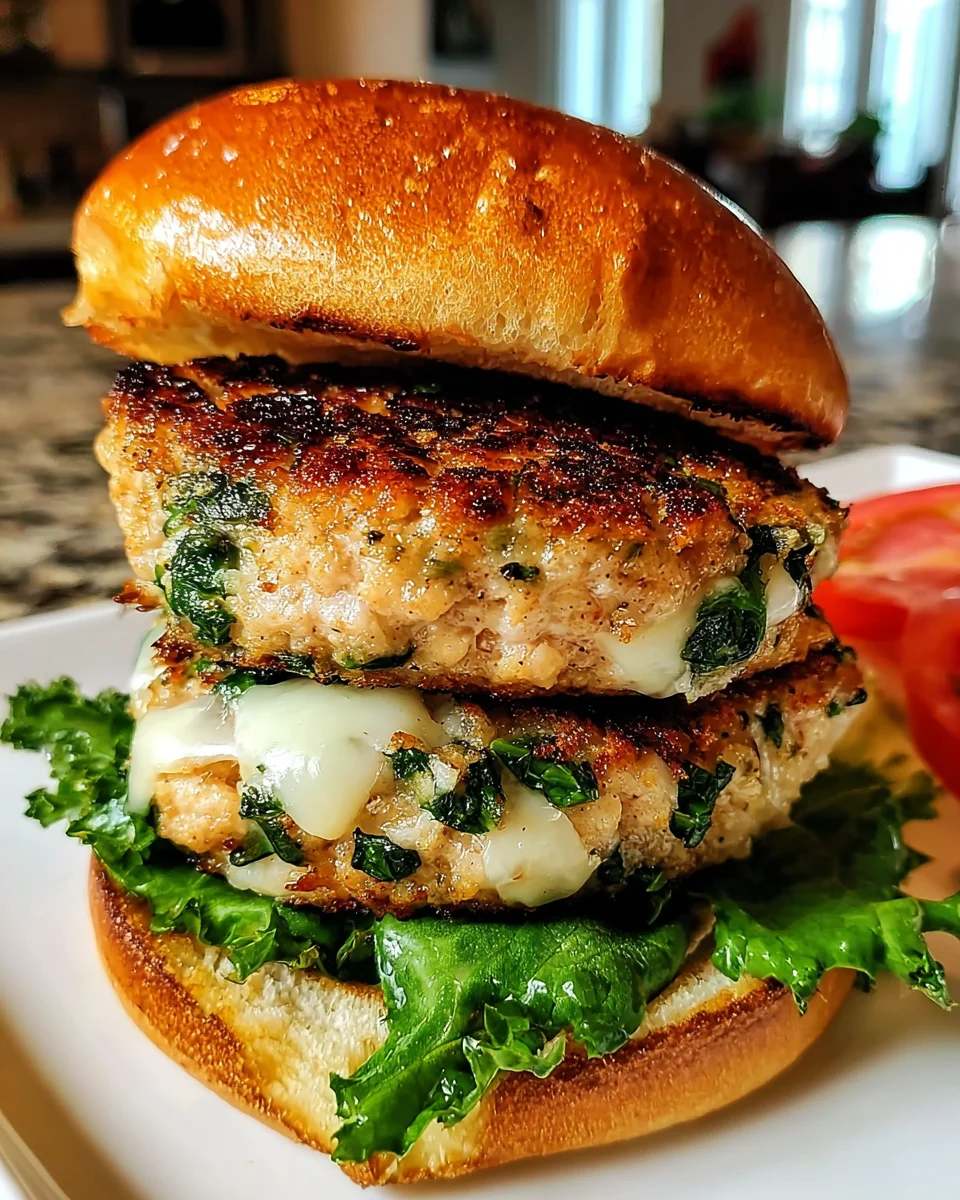 White Cheddar and Spinach Chicken Burgers