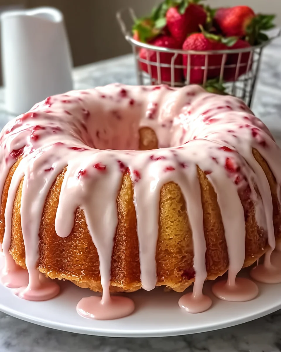 Strawberry Cream Cheese Pound Cake with Strawberry Glaze