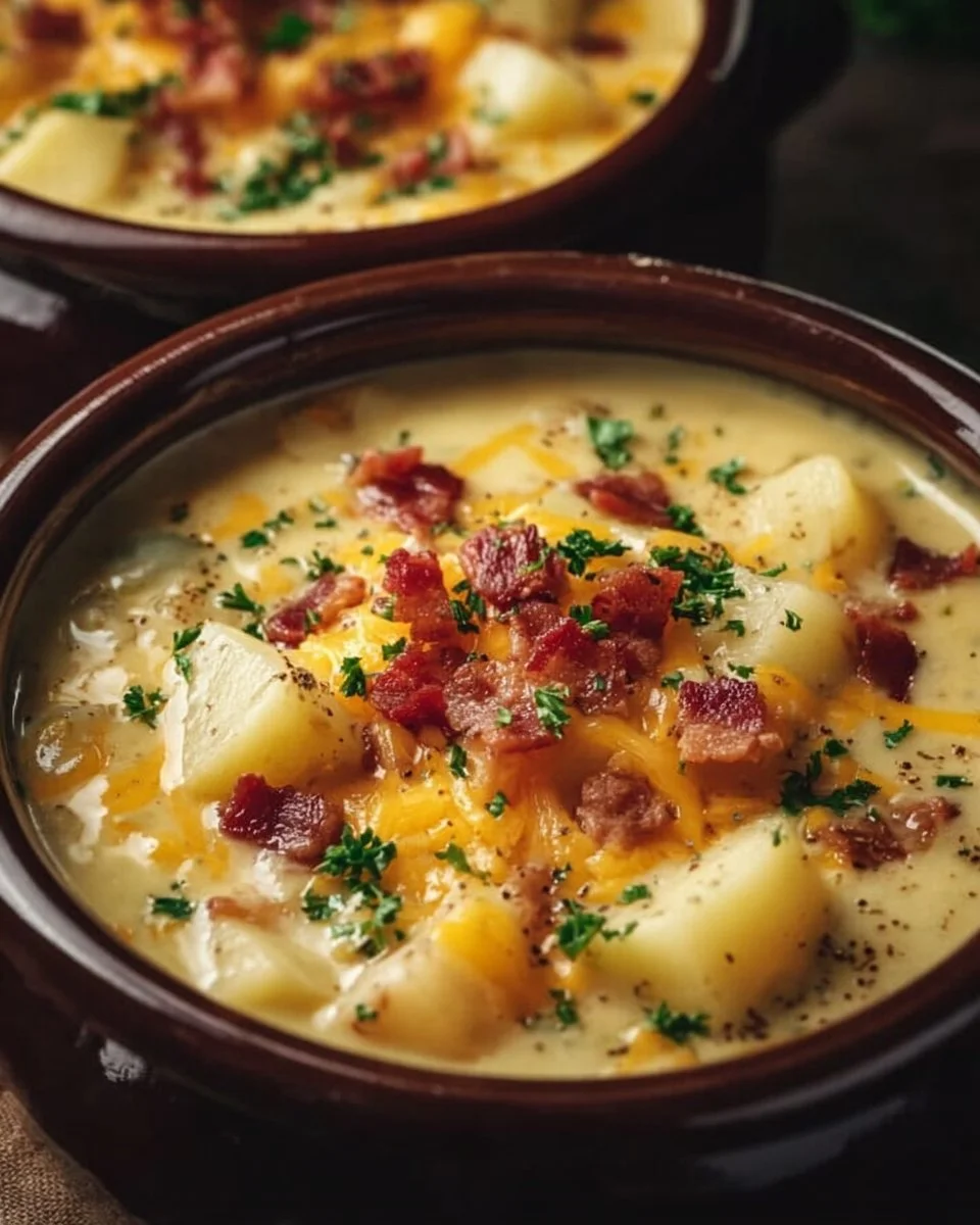 Crock Pot Crack Potato Soup in a cozy bowl, garnished with green onions.