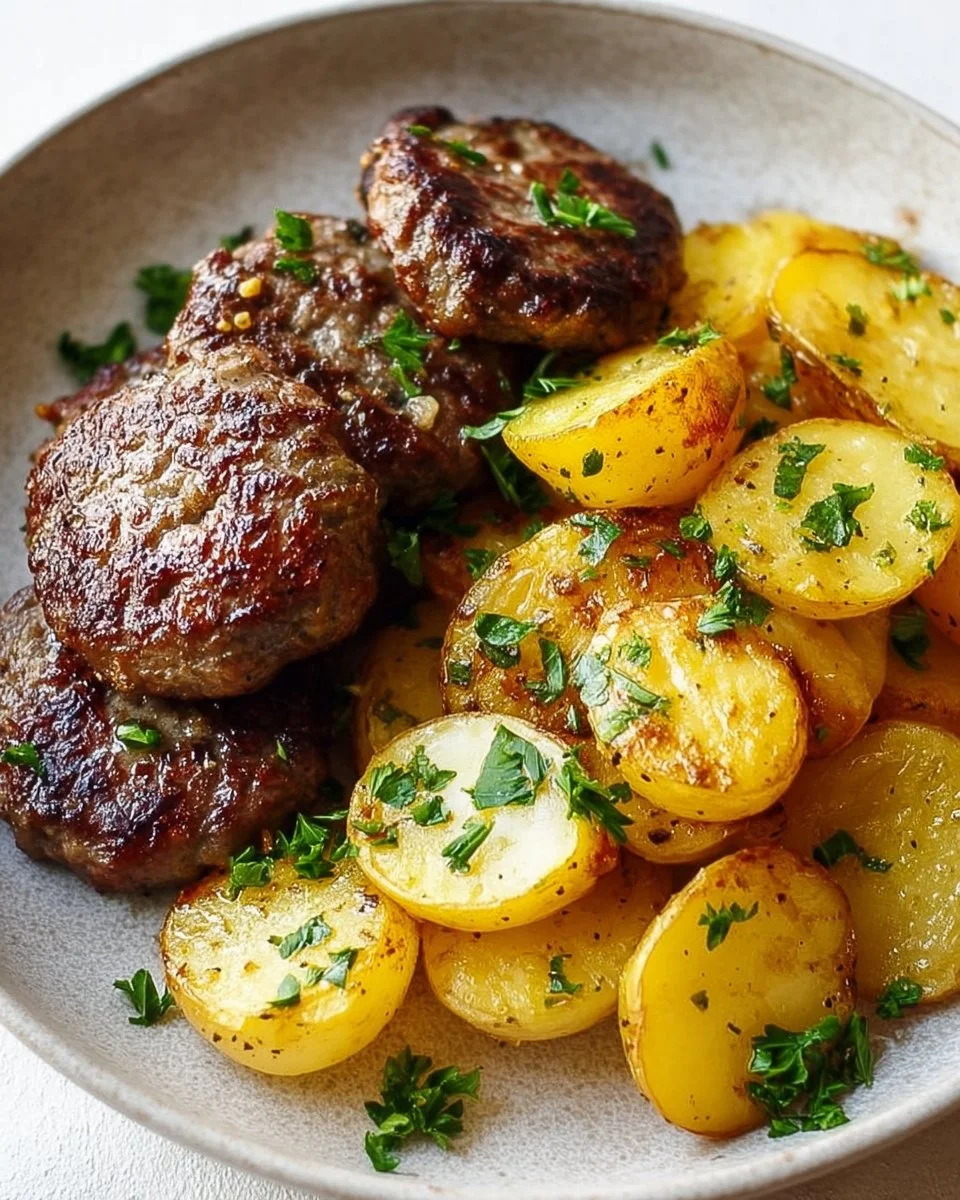 Delicious homemade German Frikadellen on a plate with fresh herbs.