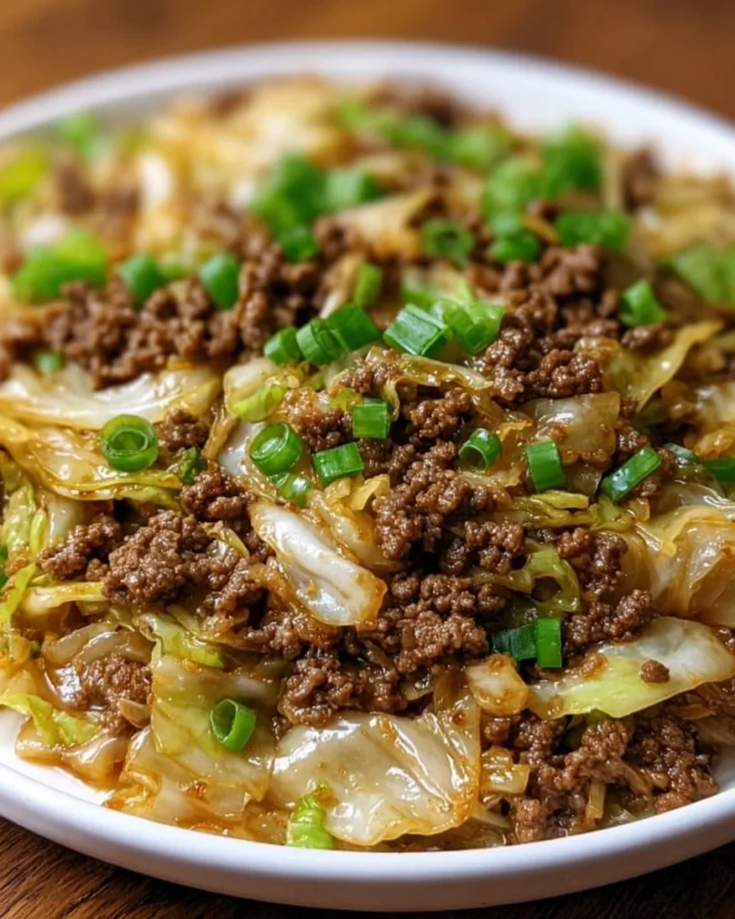 Beef stir-fry with cabbage served in a bowl