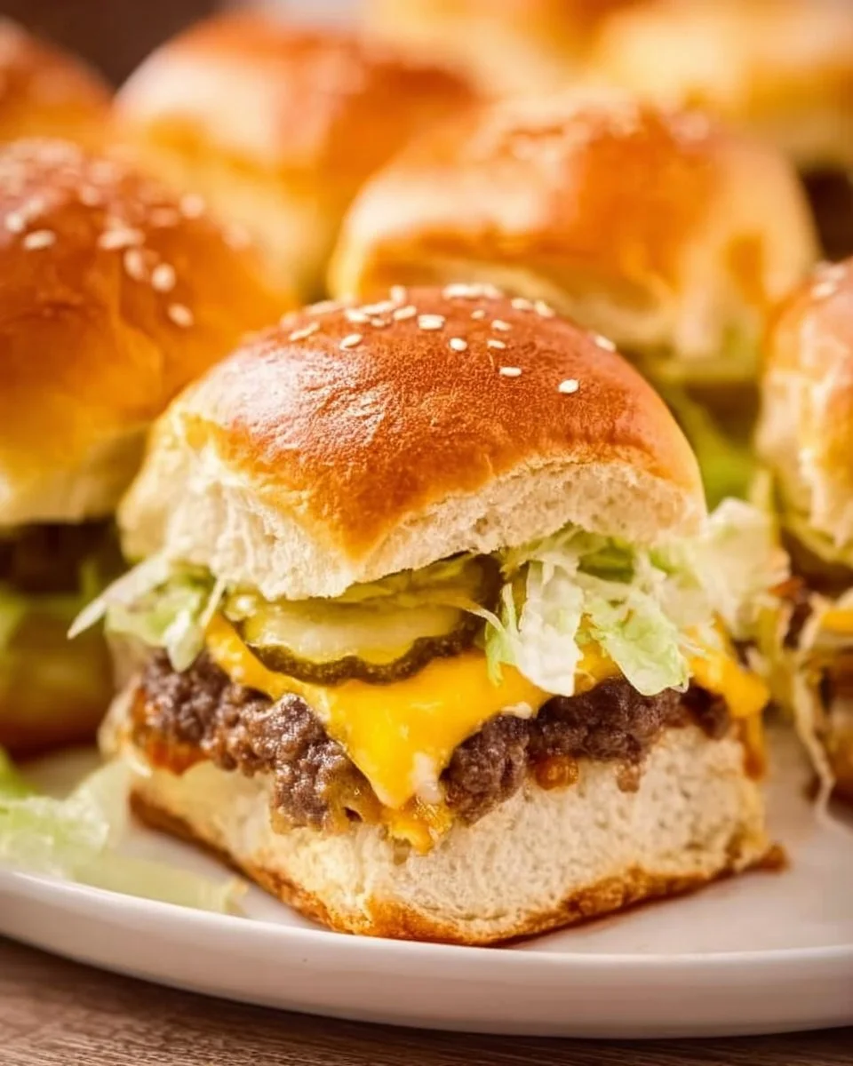 Delicious Big Mac Sliders served on a plate with toppings