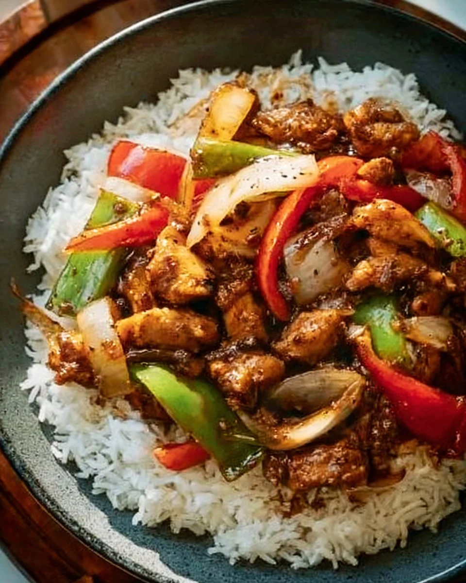 Delicious Black Pepper Chicken garnished with fresh herbs