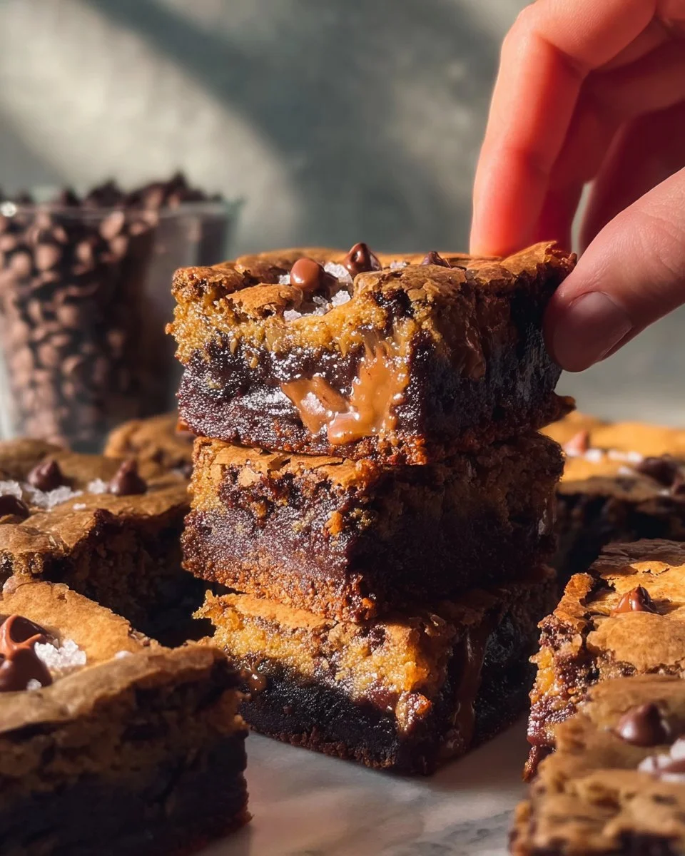 Delicious brown butter brookies with a rich chocolate chip cookie layer