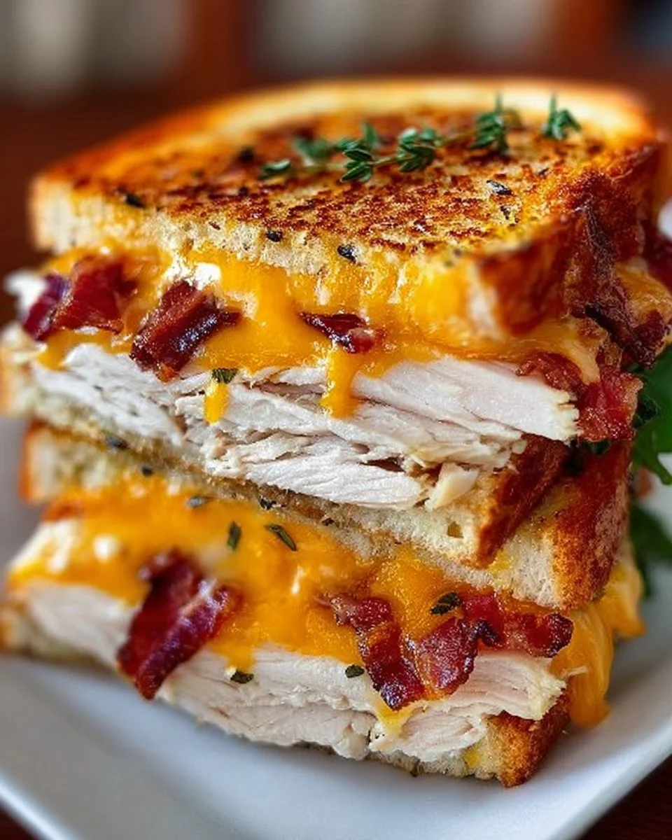 Cheddar and Bacon Turkey Melt on Sourdough with melted cheese and crispy bacon