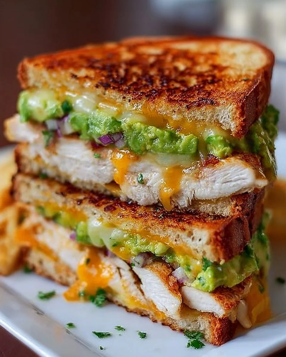Chicken Avocado Melt Sandwich with fresh ingredients on toasted bread
