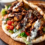 Delicious Chicken Shawarma served with creamy garlic sauce on a plate