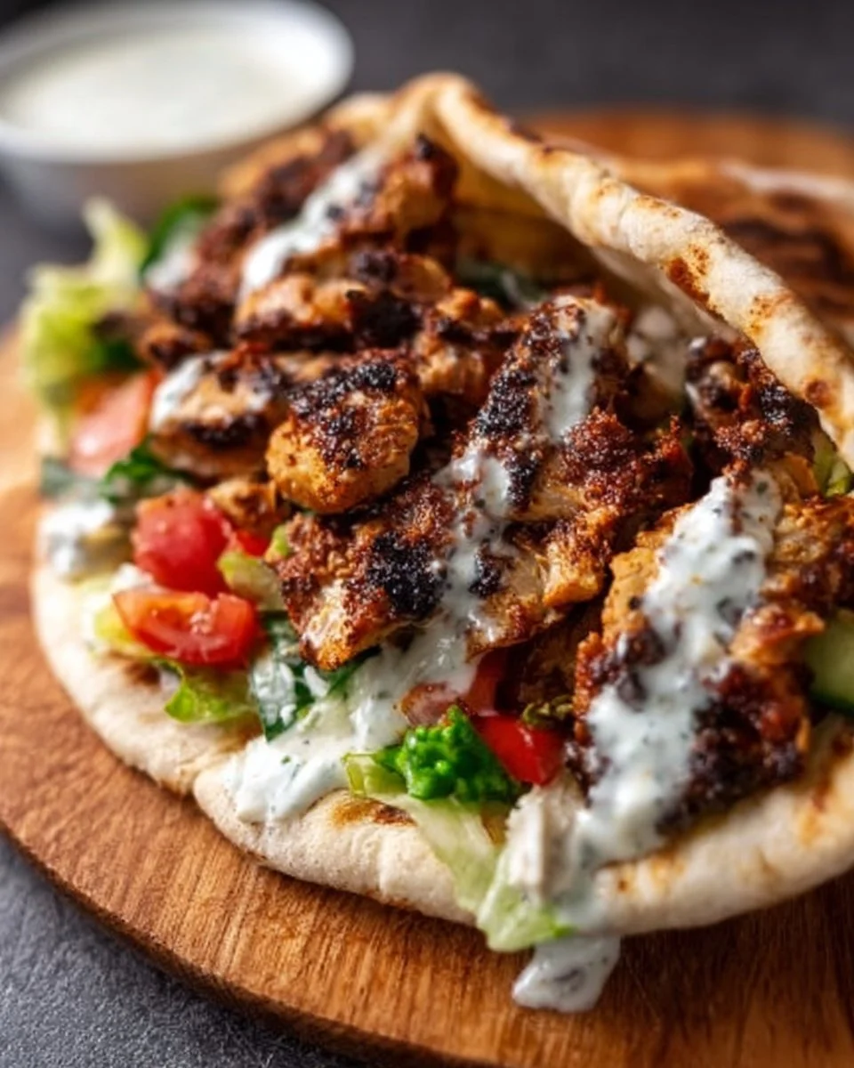 Delicious Chicken Shawarma served with creamy garlic sauce on a plate
