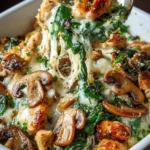 Low carb chicken spinach mushroom oven dish ready to serve
