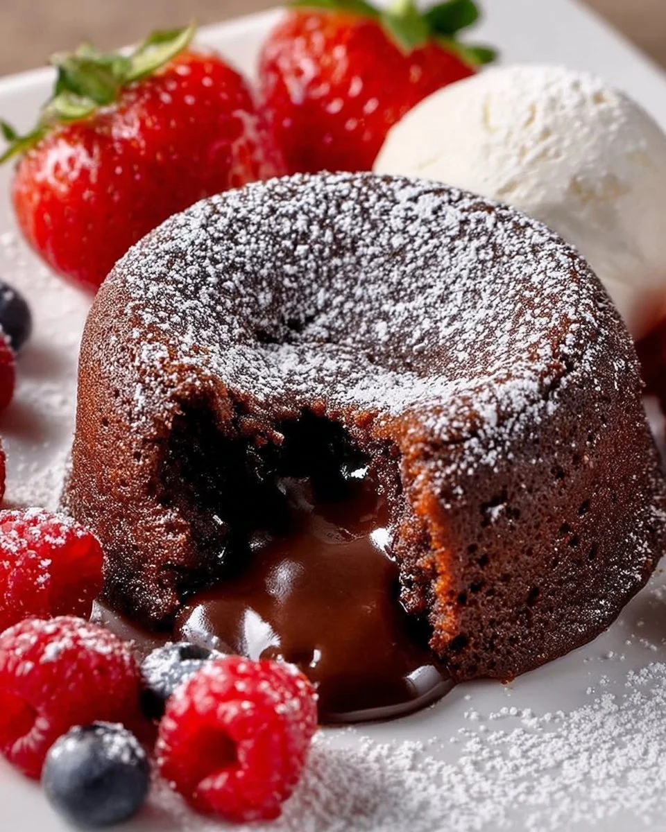 Delicious chocolate lava cake with molten chocolate center