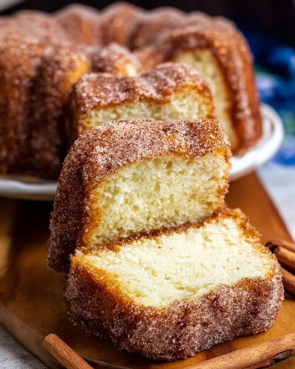 Sliced Cinnamon Sugar Donut Bread served on a wooden board