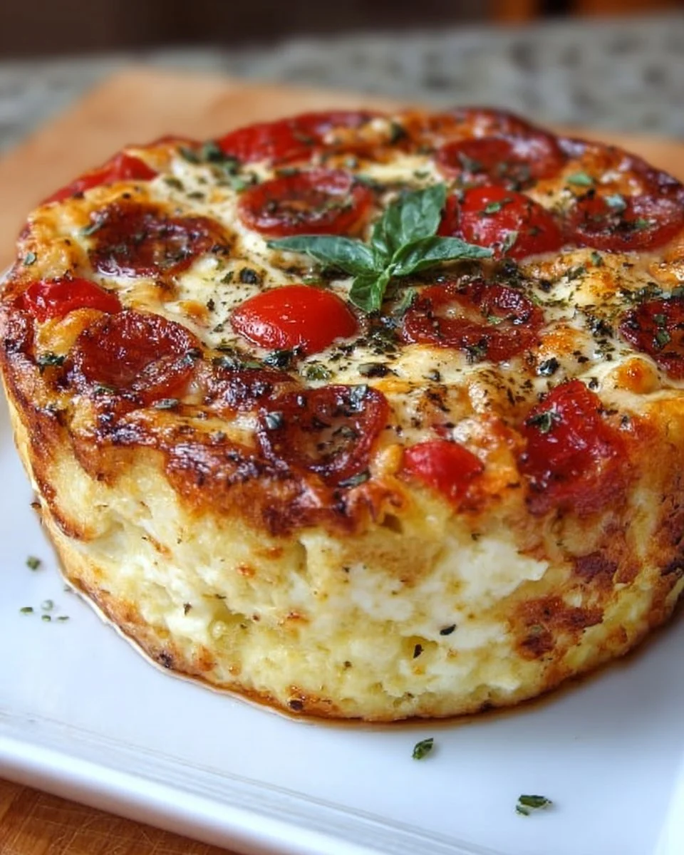 Cottage Cheese Pizza Bowl topped with fresh vegetables and herbs