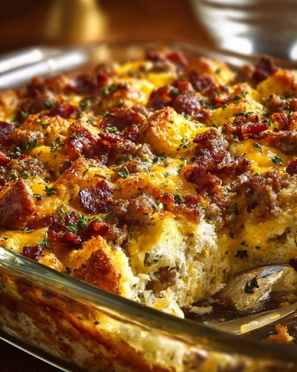 A hearty serving of Crack Breakfast Casserole with eggs and cheese