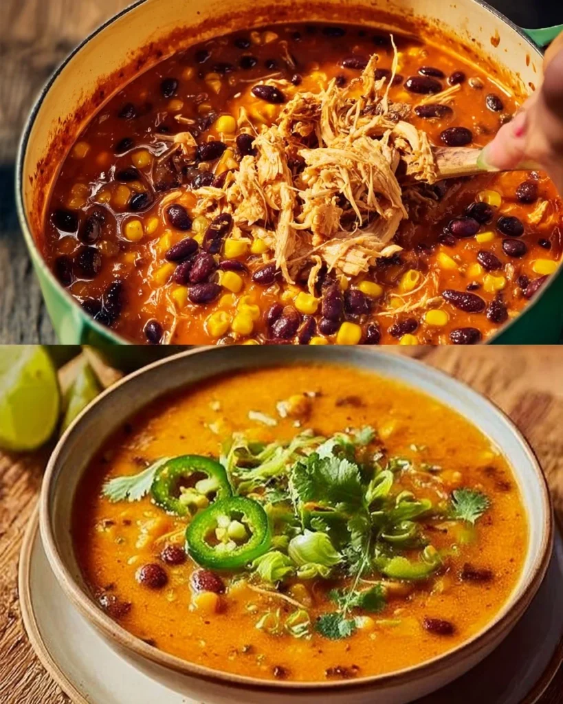 Bowl of creamy chicken enchilada soup topped with cheese and cilantro