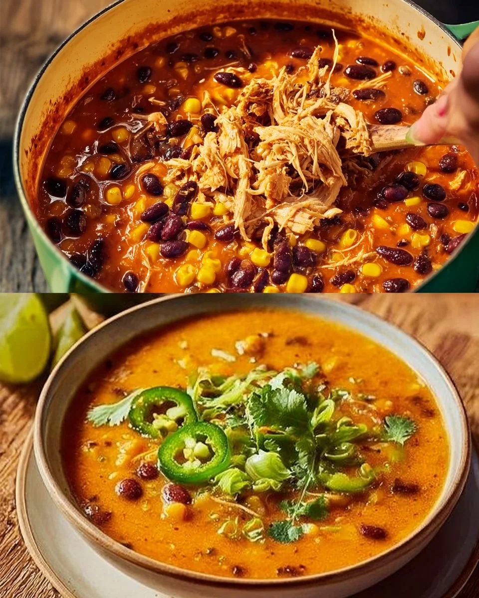 Bowl of creamy chicken enchilada soup topped with cheese and cilantro