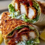 Crispy Chicken Bacon Caesar Wraps with fresh ingredients and creamy dressing