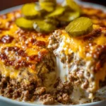 Delicious Crockpot Big Mac Dip served in a bowl with crackers and fresh toppings.