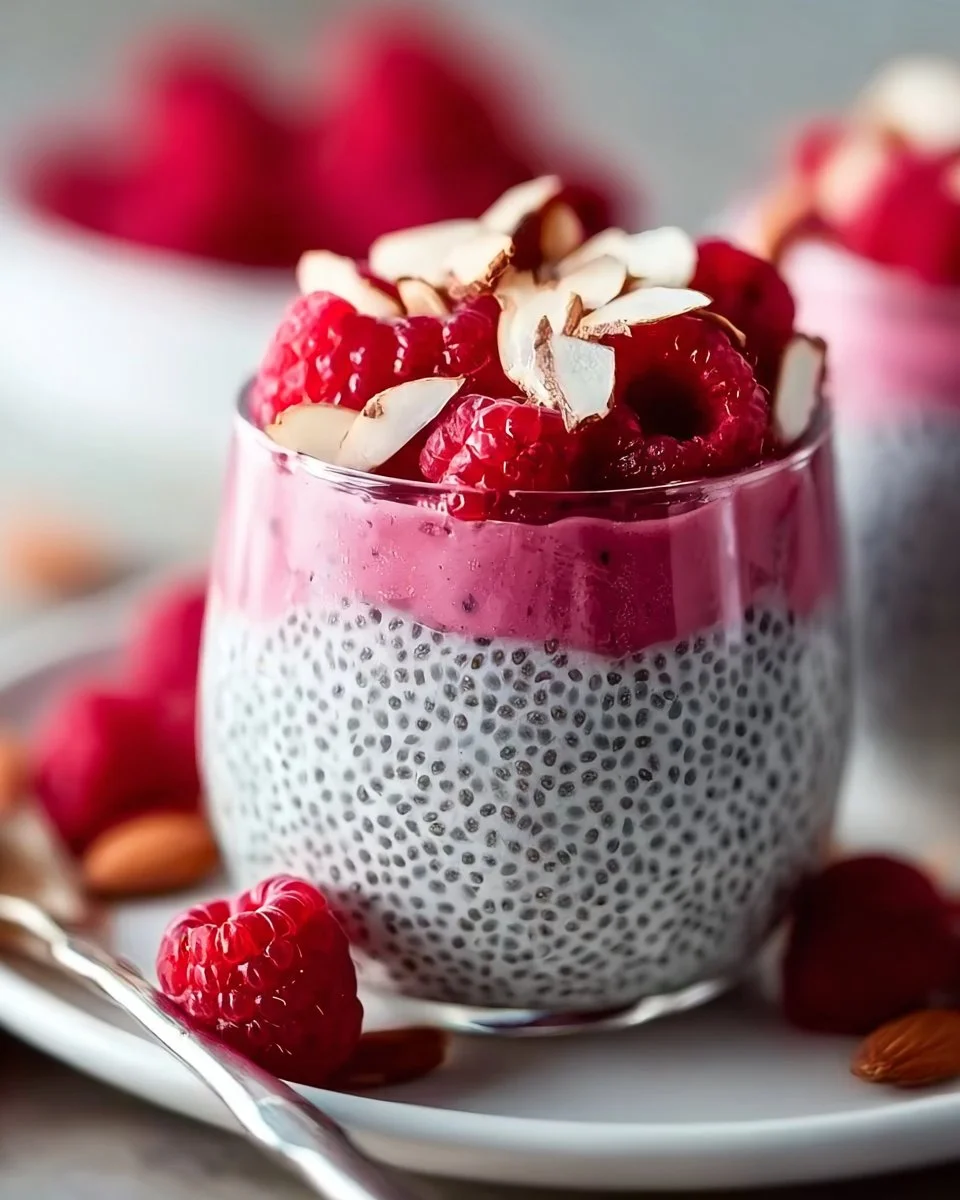 Delicious raspberry chia pudding served in a bowl for a healthy breakfast option.