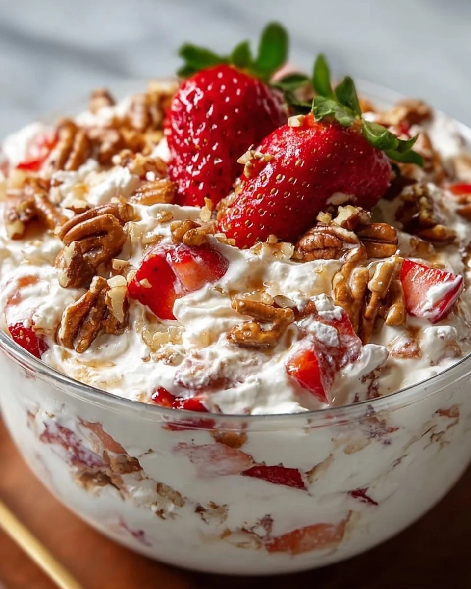 Delicious and colorful strawberry crack salad with fresh ingredients served in a bowl
