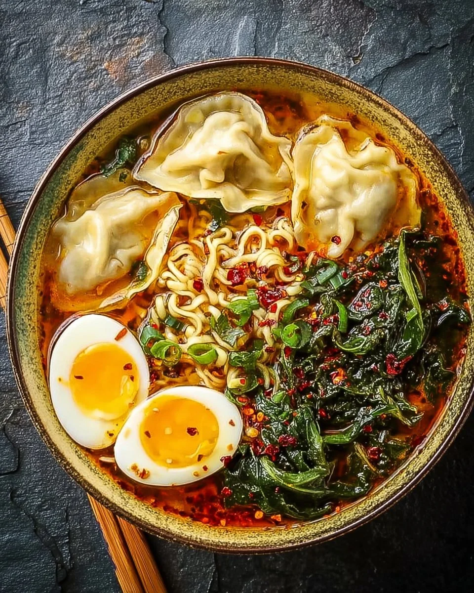 Delicious Dumpling Ramen Bowl with dumplings and broth