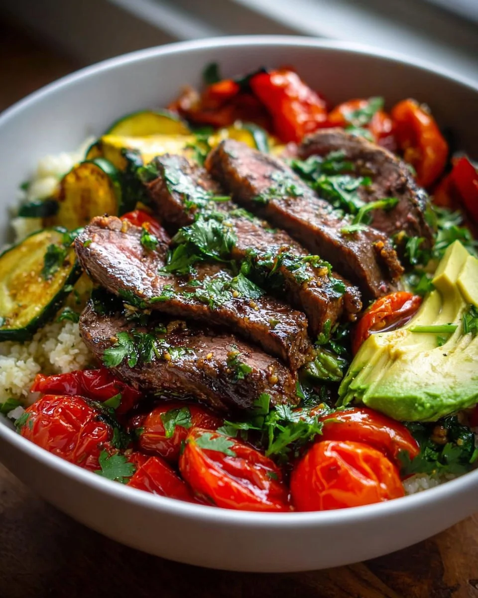 Healthy steak bowls recipe with fresh ingredients for a quick keto meal