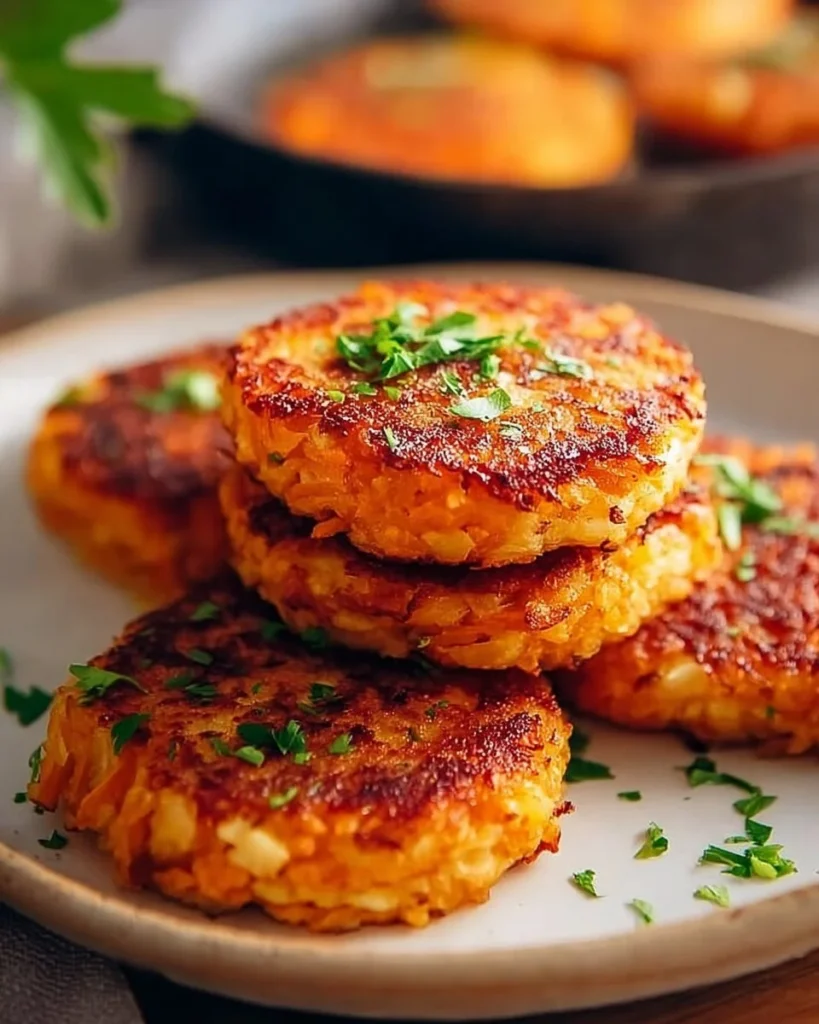 Healthy sweet potato hash browns served on a plate with fresh herbs.