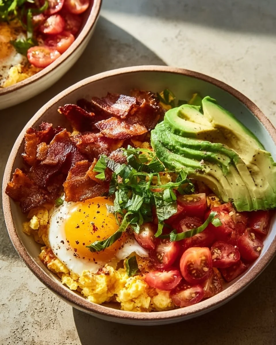 High protein breakfast bowls with fresh ingredients and toppings.