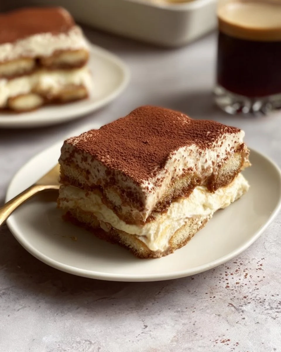 Delicious homemade tiramisu dessert with coffee and mascarpone layers