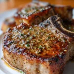 Juicy pork chops cooked to perfection, served with delicious sides.