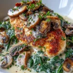 Delicious Keto Creamy Spinach Mushroom Chicken served on a plate